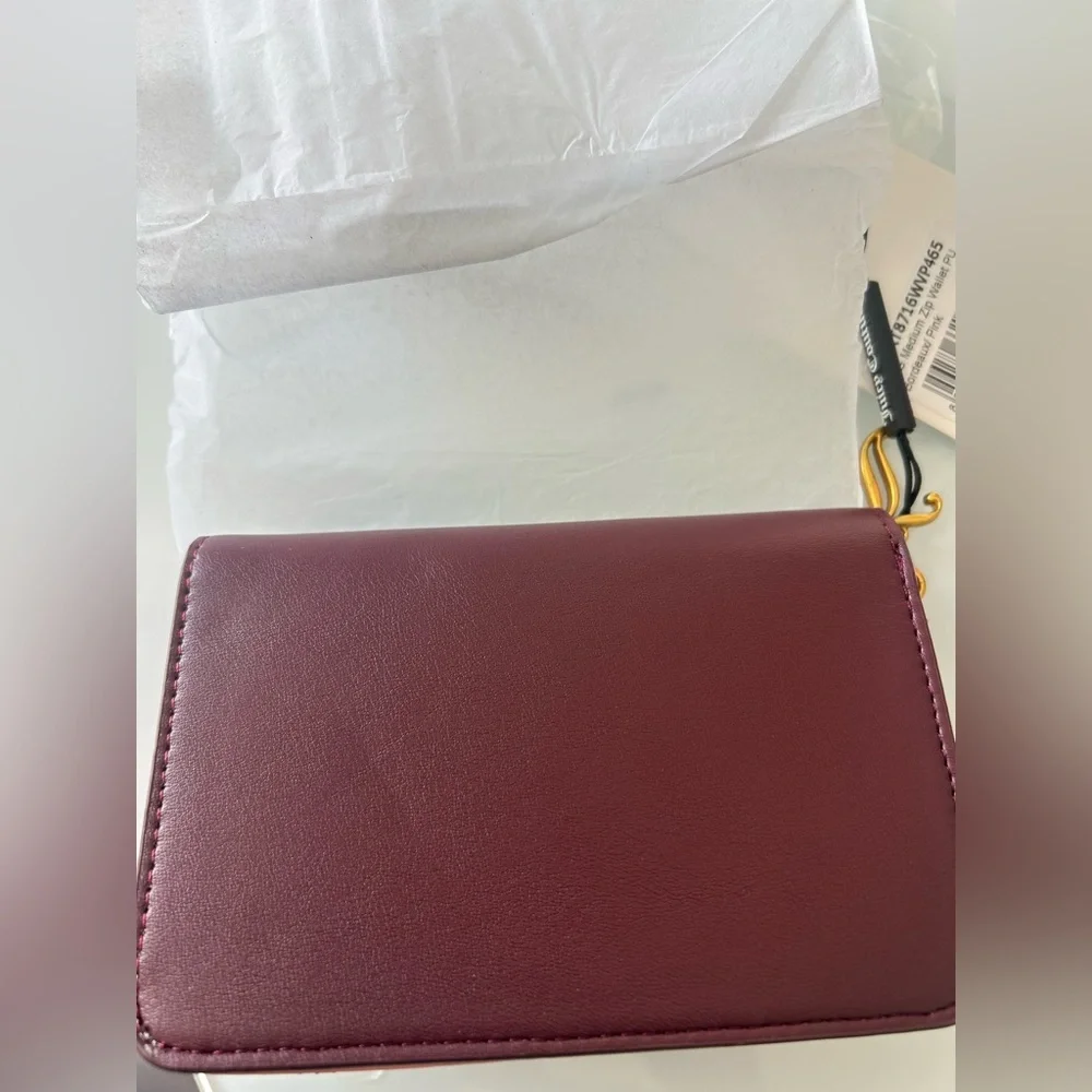 Burgundy pink Scottie Dog Bifold zipper faux leather Wallet
